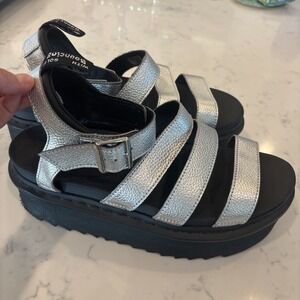 Dr. Martens Sandals Shoes Womens Size 11 Silver Black Blaire Gladiator Platform